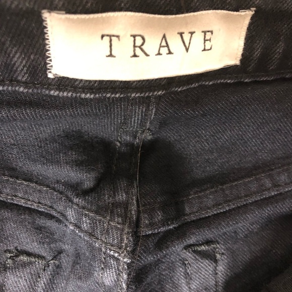 Trave Berit Relaxed Straight Cuffed Jeans Sz 28 Black Stretch Buttonfly Casual - Picture 7 of 11